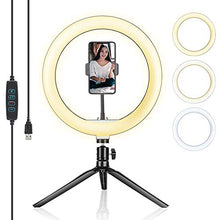 Load image into Gallery viewer, Selfie Ring Light with Tripod Stand, 10.2" Desktop LED Makeup Ring Light, Phone Holder for YouTube Video, Live Stream, Shooting, Dimmable Selfie Ring Light with 3 Light Modes & 14 Brightness Level