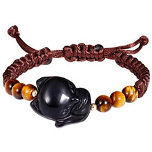 Load image into Gallery viewer, Jewever Fox Bracelet Obsidian with Tiger Eye Handmade Healing Energy Crystal Gifts for Women