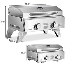Load image into Gallery viewer, Giantex Propane Tabletop Gas Grill Stainless Steel Two-Burner BBQ, with Foldable Leg, 20000 BTU, Perfect for Camping, Picnics or Any Outdoor Use, 22” x 18” x 15”, Silver