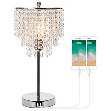 Load image into Gallery viewer, Touch Control Crystal Table Lamp with Dual USB Charging Ports, 3-Way Dimmable Bedside Touch Lamp Decorative Nightstand Lamp with Elegant Lamp Shade for Living Room Bedroom, B11 6W LED Bulb Included