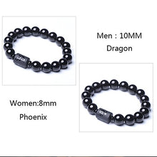 Load image into Gallery viewer, SX Commerce Natural Obsidian Stone Bead Bracelet Couple Men 10mm and Women 8mm Dragon and Phoenix Totem Jewelry (Dragon)