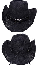 Load image into Gallery viewer, Simplicity Black Cowboy Hat Cowgirl Straw Cowboy Hat for Kids with Metal Bull Décor for 3-5 Years Old Child, Black