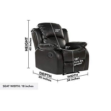 Load image into Gallery viewer, Divano Roma Furniture Bonded Leather Recliner Chair - Overstuffed, Black