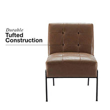 Load image into Gallery viewer, eLuxurySupply Armless Accent Chair - Upholstered Living Room Chair with Stain Resistant Fabric and Elegant Pintucking - Premium High Density Foam Cushion - Easy Assembly - Faux Brown Leather