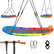 Load image into Gallery viewer, Tree Swing Saucer Swing for Kids Outdoor – Oval (65’’ x 27.5’’) for Tree – Hanging Swing with Steel Frame, Frictionless Swivel, Carabiners, Nylon Ropes, Handles & Thick Padding by SportsTrail