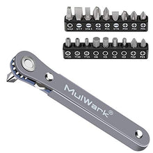 Load image into Gallery viewer, MulWark 20pc 1/4 Ultra Low Profile Mini Ratchet Wrench Close Quarters Screwdriver Set with High Torque - Right Angle EDC Tool with 90 Degree Mini Offset Reversible Drive Handle & Multi Hex Bits Set