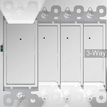Load image into Gallery viewer, SOZULAMP 3 Way Light Switch with Night Light-Easy to Install-No Neutral Required,Illuminated Decora Paddle White Wall 3 Way Switch with Light Sensor,15 Amp 110V,Residential Grade(4Pack,Dayligh LED)