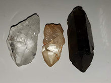 Load image into Gallery viewer, 3pc Set Clear & Smokey & Tangerine Quartz Points Raw Natural Healing Crystal Gemstone Specimens from Brazil