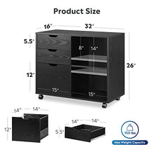 Load image into Gallery viewer, DEVAISE 3-Drawer Wood File Cabinet, Mobile Lateral Filing Cabinet, Printer Stand with Open Storage Shelves for Home Office, Black