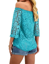 Load image into Gallery viewer, Womens Blouses and Tops Dressy Short Sleeve Floral Lace Shirts Summer Beach Blouse Turquiose L