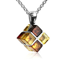 Load image into Gallery viewer, Ian and Valeri Co. Multicolor Amber Sterling Silver Cubical Pendant Necklace Chain 18"
