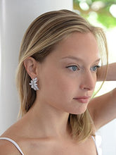 Load image into Gallery viewer, Mariell Cubic Zirconia Marquis-Cut Graceful Curved Cluster Bridal Wedding Earrings - Platinum Plated