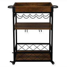 Load image into Gallery viewer, Bar Cart for The Home with Wine Rack, 3 Tier Kitchen Serving Carts with Wine Bottle Holder, Industrial Wine Cart on Wheels with Handle, Glass Bottle Holder and Wheel Locks, Rustic Brown