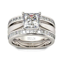 Load image into Gallery viewer, Jeulia 4.37 Carat Engraved Pricess Cut Cubic Zirconia Engagement Ring Diamond Wedding Bands for Women CZ Solitaire Sterling Silver Anniversary Bridal Promise Rings Set (8)