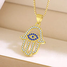 Load image into Gallery viewer, KOMI Hamsa Necklace Hand of Fatima Evil Eye Necklace 18K Gold Plated CZ Cubic Zirconia Necklace Evil Eye Pendant Necklace Minimalist Amulet Necklaces for Women