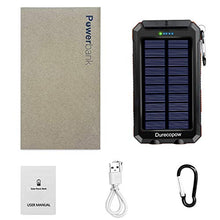 Load image into Gallery viewer, Solar Charger, Durecopow 20000mAh Portable Outdoor Waterproof Solar Power Bank, Camping External Backup Battery Pack Dual 5V USB Ports Output, 2 Led Light Flashlight with Compass (Orange)