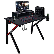 Load image into Gallery viewer, GTRACING Gaming Desk Computer Table Office PC Workstation with Shelf, Cup Holder, Headphone Holder, Built-in Power Strip 3 Outlets & 2 USB Ports K-Shaped 45'' E-Sports Gamer Desk,Red