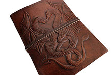 Load image into Gallery viewer, RKH DOUBLE DRAGON Blank Page BOOK Handcrafted Leather Writing Unlined 5 x 7 JOURNAL (Brown)