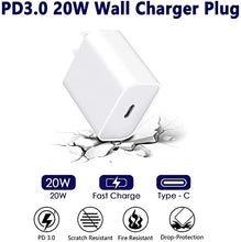 Load image into Gallery viewer, iPhone Fast Charger Cable【Apple MFi Certified】20W PD USB C Wall Charger Type C Power Adapter Lightning Cable Fasting Charging Plug Compatible with iPhone 13/12 Pro/11/XS/Max/XR/X/8 Plus/SE 2020, iPad