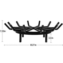 Load image into Gallery viewer, Amagabeli Fireplace Log Grate 27 inch Heavy Duty Wagon Wheel Firewood Grate for Fire Pit Fire Grates for Outdoor Kindling Tools Pit Wrought Iron Wood Stove Firewood Burning Rack Holder Black