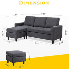 Load image into Gallery viewer, Shintenchi Convertible Sectional Sofa Couch, Modern Linen Fabric L-Shaped Couch 3-Seat Sofa Sectional with Reversible Chaise for Small Living Room, Apartment and Small Space, (Dark Grey)