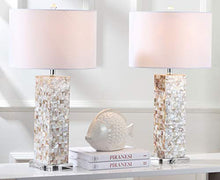 Load image into Gallery viewer, Safavieh Lighting Collection Jacoby Cream Shell 29-inch Bedroom Living Room Home Office Desk Nightstand Table Lamp (Set of 2) - LED Bulbs Included