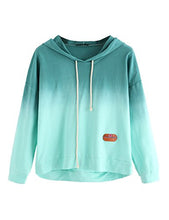 Load image into Gallery viewer, SweatyRocks Women's Long Sleeve Hoodie Sweatshirt Colorblock Tie Dye Print Tops Teal Small