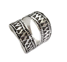 Load image into Gallery viewer, Sterling Silver Ethnic Boho Wide Band Ring, Handmade Tribal Gypsy Adjustable wrap around ring With Geometric Engraving, fit as Thumb Ring, Gift for Her
