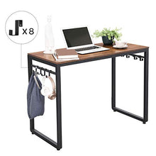 Load image into Gallery viewer, VASAGLE ALINRU Computer Desk, Office Desk with 8 Hooks, for Study, Home Office, Easy Assembly, Steel Frame, Industrial, 39.4 x 19.7 x 29.5 Inches, Walnut Brown and Black ULWD045B08