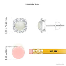 Load image into Gallery viewer, June Birthstone - Claw-Set Moonstone and Diamond Cushion Halo Stud Earrings in Platinum (5mm Moonstone)