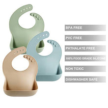 Load image into Gallery viewer, PandaEar (3 Pack) Cute Silicone Baby Bibs for Babies & Toddlers (10-72 Months) Waterproof, Soft, Unisex, Non Messy (Brown/Blue/Green)