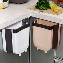 Load image into Gallery viewer, Door Hanging Garbage Can, Over The Cabinet Folding Trash Bin for Kitchen, Creative Collapsible Trash Cans, Wall Mounted Waste Basket Brown