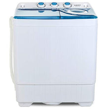 Load image into Gallery viewer, KUPPET Compact Twin Tub Portable Mini Washing Machine 26lbs Capacity, Washer(18lbs)&Spiner(8lbs)/Built-in Drain Pump/Semi-Automatic (White&Blue)