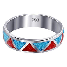 Load image into Gallery viewer, Southwestern Style Turquoise and Coral Gemstone Wedding Band Sterling Silver Unisex Ring Size 12
