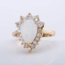 Load image into Gallery viewer, ZIS New Design White Fire Opal Water Drop 18K Gold Plated CZ Stone Engagement Jewelry Rings (6)