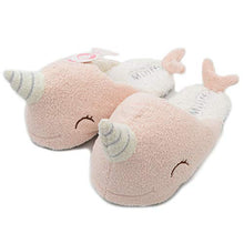 Load image into Gallery viewer, Millffy Adorable narwhal Super Soft Cotton Plush Slippers Warm Winter Indoor Cotton Unicorn Slippers (Women US 5/6 or UK 3/4 or EU 36/37, with USB Heating)