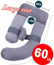 Load image into Gallery viewer, AS AWESLING 60in Full Body Pillow | Maternity Pillow and Pregnancy Pillows for Sleeping | Extra Large U Shaped Pillow with Detachable Side, Separate Support Pillow and Removable Cover (Grey)