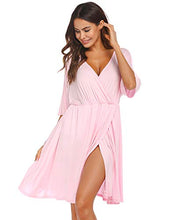 Load image into Gallery viewer, Ekouaer 3 in 1 Labor/Delivery/Hospital Gown Maternity Dress Nursing Nightgown Sleepwear for Breastfeeding V Neck Short Sleeve Nightshirt Sleeping Dress, Pink, Samll