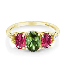 Load image into Gallery viewer, Gem Stone King 10K Yellow Gold Engagement Ring 1.48 Ct Oval Green Tourmaline Pink Tourmaline AAA (Size 6)