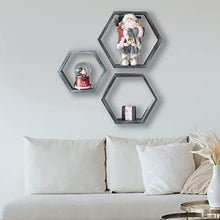 Load image into Gallery viewer, LMLFTrend Hexagon Shelves Wooden Honeycomb Wall Mounted Modern Geometric Deep Floating Shelves Decor for Bedroom, Living Room, Bathroom(Set of 3, Forest Grey)