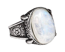 Load image into Gallery viewer, Sterling Silver Men Ring, Natural Moonstone Rainbow Stone, Free Express Shipping