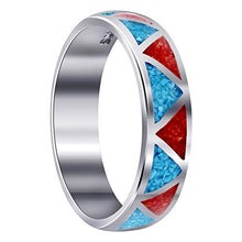 Load image into Gallery viewer, Southwestern Style Turquoise and Coral Gemstone Wedding Band Sterling Silver Unisex Ring Size 12
