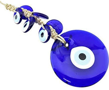 Load image into Gallery viewer, Erbulus Turkish Macrame Evil Eye Wall Hanging Ornament – Round Glass Bead with 6 Mini Size Blue Glass Evil Eyes - Home Protection Charm and Wall Decor Amulet in a Box