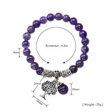 Load image into Gallery viewer, Top Plaza Stretch Amethyst Tree of Life Lucky Stone Bracelet Reiki Healing Crystal Gemstone Dangle Charms Pendant Birthstone Bracelet(6.2")