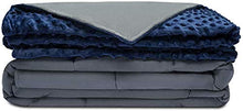 Load image into Gallery viewer, Quility Premium Adult Weighted Blanket & Removable Cover - 20 lbs - 60"x80" - for Individual Between 190-240 lbs - Full Size Bed - Premium Glass Beads - Cotton/Minky - Grey/Navy Blue Color