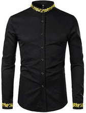 Load image into Gallery viewer, ZEROYAA Men's Luxury Gold Embroidery Design Slim Fit Long Sleeve Button Up Dress Shirts ZHCL44-Black Small