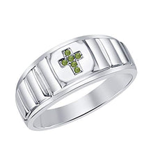 Load image into Gallery viewer, SVC-JEWELS Rolex Look 14k White Gold Plated Green Tourmaline Cross Ring for Mens.