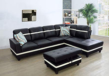Load image into Gallery viewer, Ainehome Faux Leather 3 Piece Sectional Sofa Couch Set, L-Shaped Modern Sofa with Chaise Storage Ottoman and Pillows for Living Room Furniture, Right Hand Facing Sectional Sofa Set Black & White