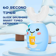 Load image into Gallery viewer, Kids U Shaped Electric Toothbrush with 4 Brush Heads, Ultrasonic Autobrush Toothbrush Kids with 5 Modes, Cartoon Dinosaur 360-Degree Cleaning IPX7 Waterproof Design (2-6 Age (Blue))