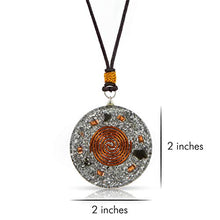 Load image into Gallery viewer, Orgone Pendant Necklace | Reiki Merkaba Metatron's Cube | 7 Major Chakras and SBB Coil | 2 Inch Diameter with Adjustable Neck Cord (Black Box)
